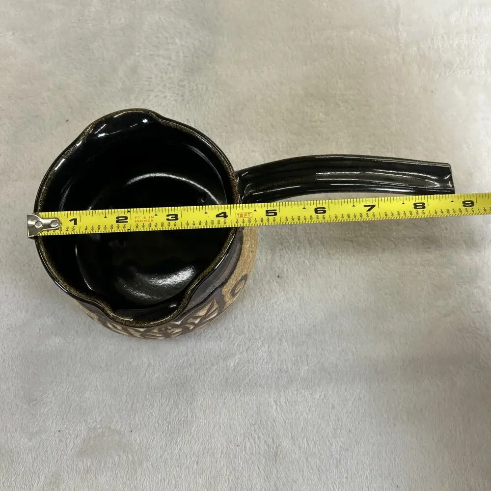 Art Studio Pottery Ladle Earthenware With Handle Signed Double Spout Brown Glaze - Picture 7 of 10